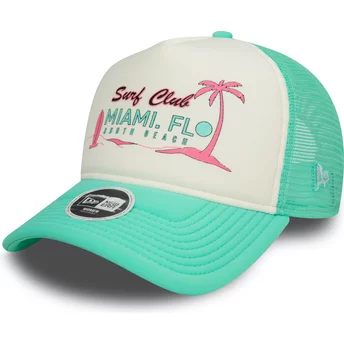 Boné trucker branco e verde para mulheres A Frame Foam Front da Miami Surf Club Florida da New Era