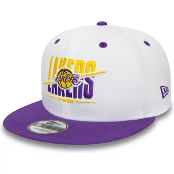 Boné plano branco e violeta snapback 9FIFTY White Crown da Los Angeles Lakers NBA da New Era