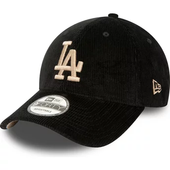 Boné curvo preto ajustável 9FORTY Cord da Los Angeles Dodgers MLB da New Era
