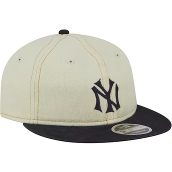 Boné plano bege e azul marinho ajustável 9FIFTY Retro Crown Denim da New York Yankees MLB da New Era
