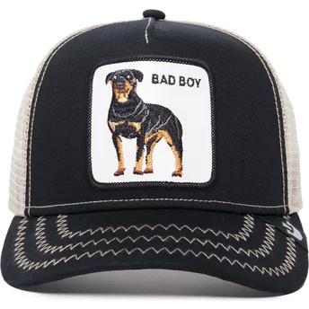 Boné trucker preto e branco cão rottweiler Bad Boy The Baddest Boy The Farm da Goorin Bros.