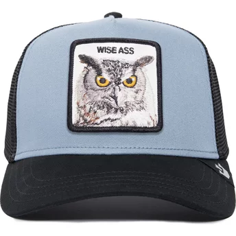 Boné trucker azul e preto coruja Wise Ass Owl The Farm Premium da Goorin Bros.