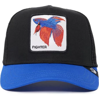 Boné trucker preto e azul peixe combatente Fighter The Farm Premium da Goorin Bros.