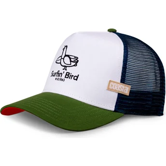 Boné trucker branco, azul e verde Surfin Bird HFT da Coastal