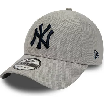 Boné curvo cinza ajustável com logo azul marinho 9FORTY Diamond Era Essential da New York Yankees MLB da New Era