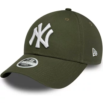 Boné curvo verde ajustável para mulheres 9FORTY League Essential da New York Yankees MLB da New Era