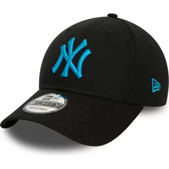Boné curvo preto ajustável com logo azul 9FORTY League Essential da New York Yankees MLB da New Era