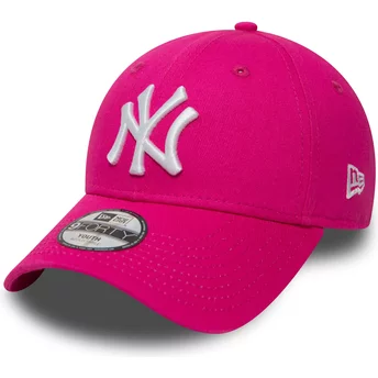 Boné curvo rosa ajustável para criança 9FORTY Essential dos New York Yankees MLB da New Era