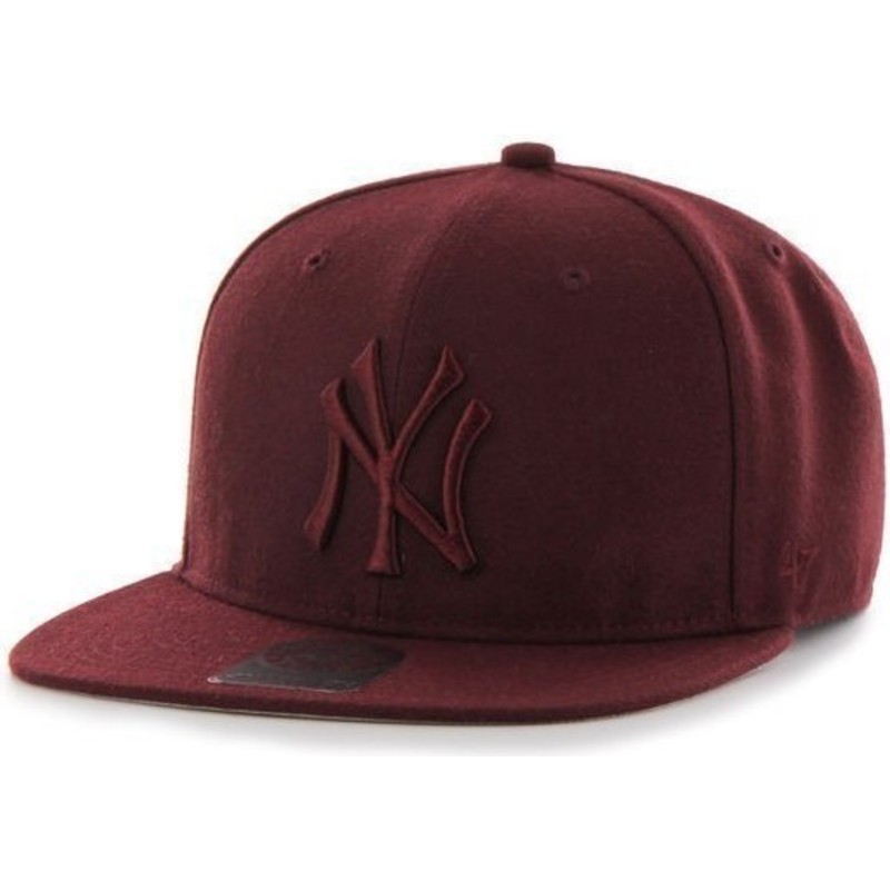 bone-plano-grena-snapback-com-logo-grande-dos-new-york-yankees-mlb-no-shot-da-47-brand