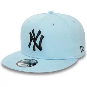 Boné plano azul claro snapback com logo preto 9FIFTY League Essential da New York Yankees MLB da New Era