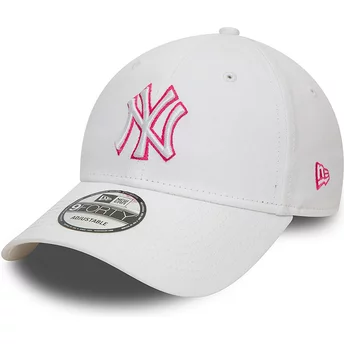 Boné curvo branco ajustável com logo rosa 9FORTY Team Outline da New York Yankees MLB da New Era