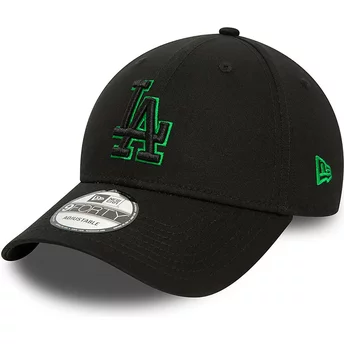 Boné curvo preto ajustável com logo verde 9FORTY Team Outline da Los Angeles Dodgers MLB da New Era