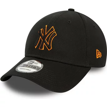 Boné curvo preto ajustável com logo laranja 9FORTY Team Outline da New York Yankees MLB da New Era