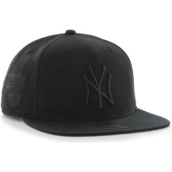 Boné plano preto snapback com logo preto dos New York Yankees MLB Sure Shot da 47 Brand