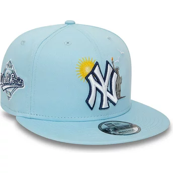 Boné plano azul claro snapback 9FIFTY Summer Icon da New York Yankees MLB da New Era