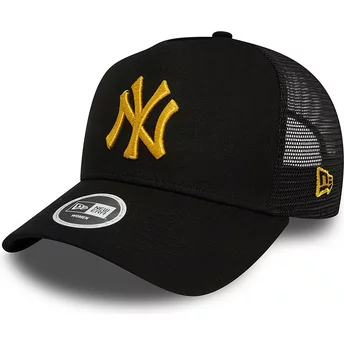 Boné trucker preto para mulheres com logo amarelo A Frame Metallic da New York Yankees MLB da New Era