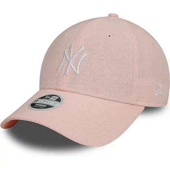 Boné curvo rosa ajustável para mulheres 9FORTY Linen da New York Yankees MLB da New Era