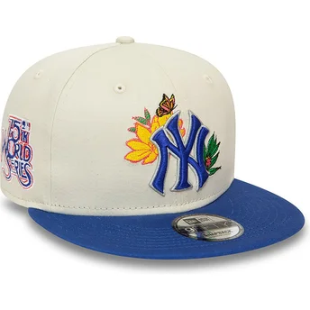Boné plano branco e azul snapback 9FIFTY Floral da New York Yankees MLB da New Era