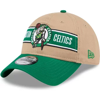 Boné curvo castanho e verde ajustável 9TWENTY Draft 2024 da Boston Celtics NBA da New Era