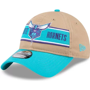 Boné curvo castanho e azul ajustável 9TWENTY Draft 2024 da Charlotte Hornets NBA da New Era