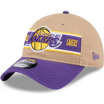 Boné curvo castanho e violeta ajustável 9TWENTY Draft 2024 da Los Angeles Lakers NBA da New Era