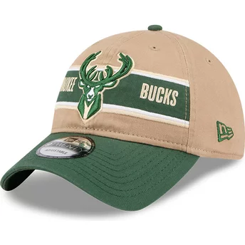 Boné curvo castanho e verde ajustável 9TWENTY Draft 2024 da Milwaukee Bucks NBA da New Era