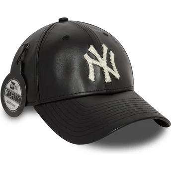 Boné curvo preto ajustável 9FORTY Leather da New York Yankees MLB da New Era
