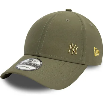 Boné curvo verde ajustável com logo dourado 9FORTY Flawless da New York Yankees MLB da New Era