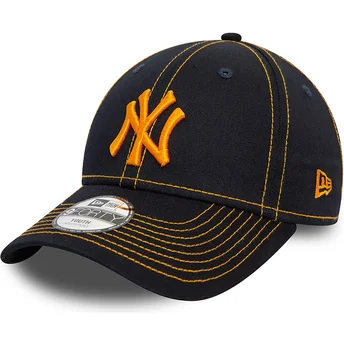 Boné curvo azul marinho ajustável com logo laranja para criança 9FORTY Stitch da New York Yankees MLB da New Era