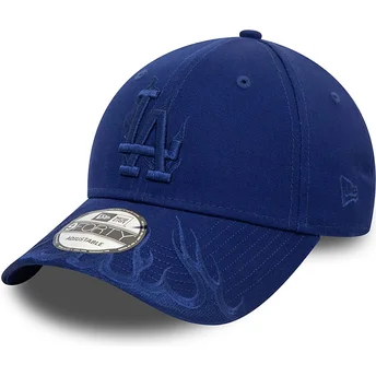 Boné curvo azul ajustável com logo azul 9FORTY Flame da Los Angeles Dodgers MLB da New Era