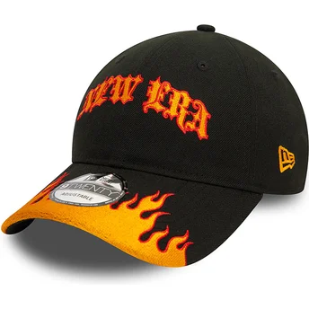 Boné curvo preto e laranja ajustável 9TWENTY Race Flame da New Era