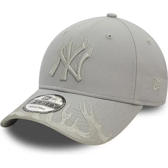 Boné curvo cinza ajustável com logo cinza 9FORTY Flame da New York Yankees MLB da New Era