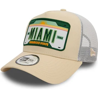 Boné trucker bege e branco A Frame License Plate da Miami Cidades e Praias da New Era