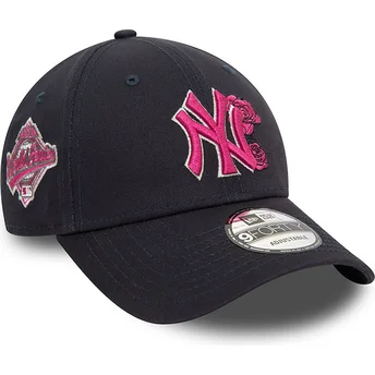 Boné curvo azul marinho ajustável com logo rosa 9FORTY Flower Icon da New York Yankees MLB da New Era