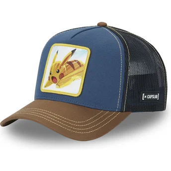 Boné trucker azul marinho e castanho Pikachu PKM5 PIK Pokémon da Capslab