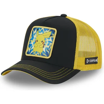 Boné trucker preto e amarelo Pikachu PMK5 THU Pokémon da Capslab