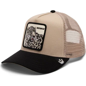 Boné trucker bege e preto leopardo Menace The Snow Leopard Big Cats The Farm da Goorin Bros.