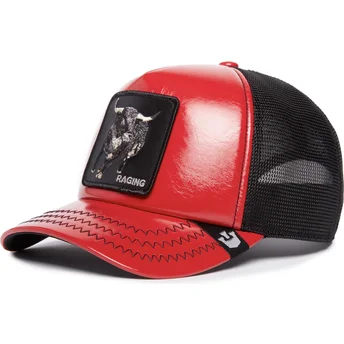 Boné trucker vermelho e preto touro Raging Pamplona Puff Patent The Farm da Goorin Bros.