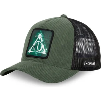 Boné trucker verde e preto Talismãs da Morte POT1 Harry Potter da Capslab