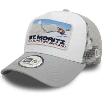 Boné trucker cinza A Frame Ski Patch da St Moritz Cidades e Praias da New Era