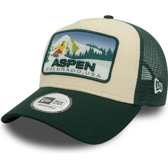 Boné trucker verde A Frame Ski Patch da Aspen Cidades e Praias da New Era