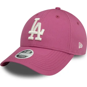 Boné curvo rosa ajustável para mulheres 9FORTY League Essential da Los Angeles Dodgers MLB da New Era