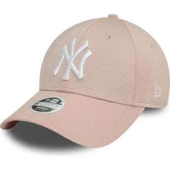 Boné curvo rosa ajustável para mulheres 9FORTY Glitter da New York Yankees MLB da New Era