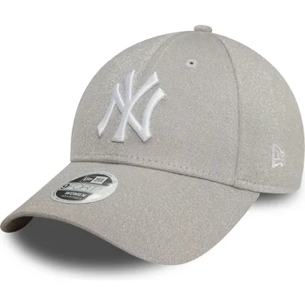 Boné curvo cinza ajustável para mulheres 9FORTY Glitter da New York Yankees MLB da New Era