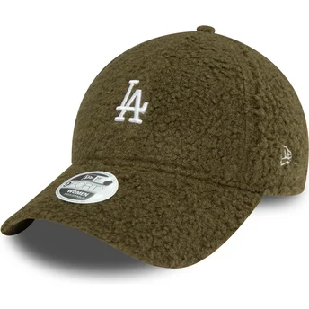 Boné curvo verde ajustável para mulheres 9FORTY Borg da Los Angeles Dodgers MLB da New Era