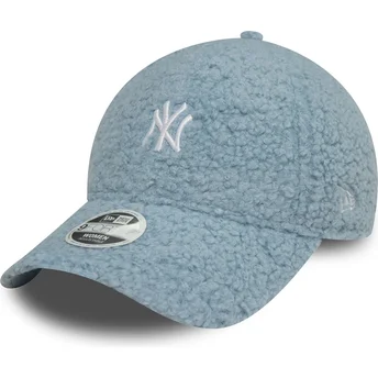 Boné curvo azul claro ajustável para mulheres 9FORTY Borg da New York Yankees MLB da New Era