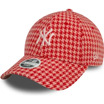 Boné curvo rosa ajustável para mulheres 9FORTY Houndstooth da New York Yankees MLB da New Era