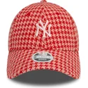 bone-curvo-rosa-ajustavel-para-mulheres-9forty-houndstooth-da-new-york-yankees-mlb-da-new-era