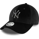 bone-curvo-preto-ajustavel-para-mulheres-9forty-velour-diamante-da-new-york-yankees-mlb-da-new-era