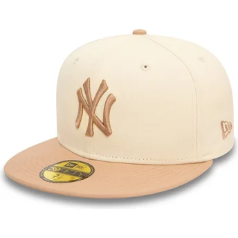 Boné plano bege e castanho justo 59FIFTY Side Patch da New York Yankees MLB da New Era